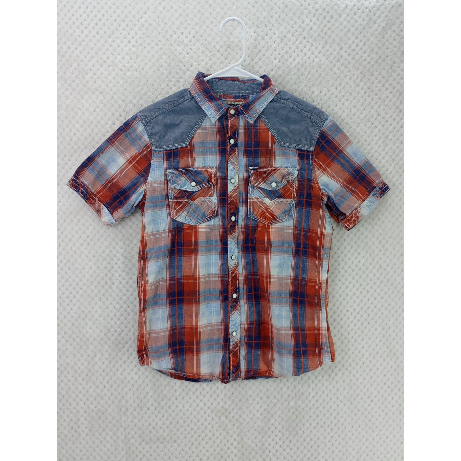Bke Vintage 1967 Boys Small Orange Plaid Western Pearl Snap Short Sleeve Shirt